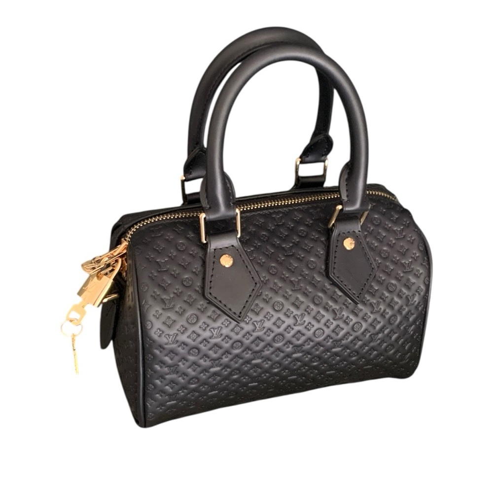 🆕Louis Vuitton Style NanoGram Monogram Embossed Leather Speedy Bandouliere 20🆕 - Picture 3 of 13